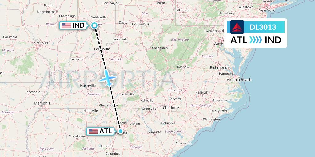 DL3013 Delta Air Lines Flight Map: Atlanta to Indianapolis