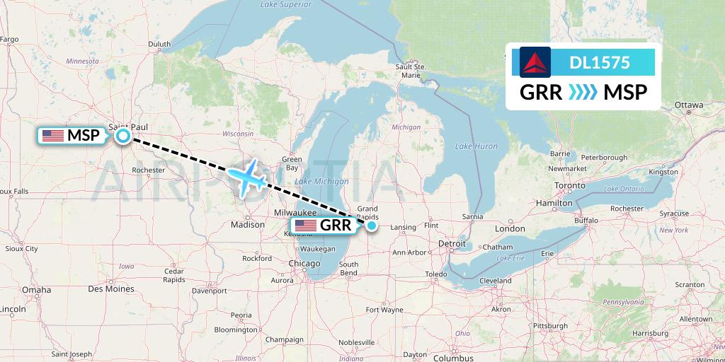 DL1575 Delta Air Lines Flight Map: Grand Rapids to Minneapolis