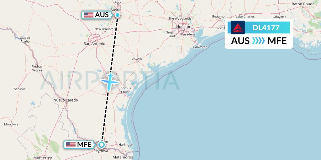 DL4177 Delta Air Lines Flight Map: Austin to McAllen