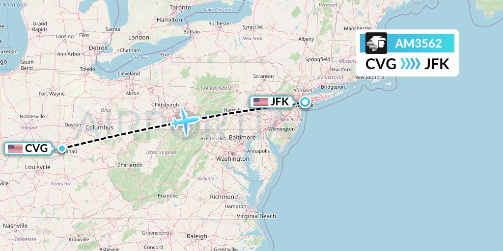 AM3562 Aeromexico Flight Map: Cincinnati to New York