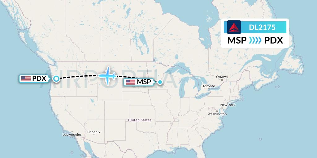 DL2175 Delta Air Lines Flight Map: Minneapolis to Portland