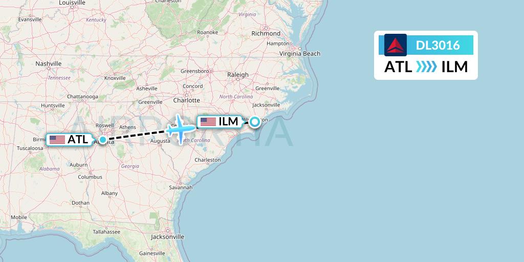 DL3016 Delta Air Lines Flight Map: Atlanta to Wilmington