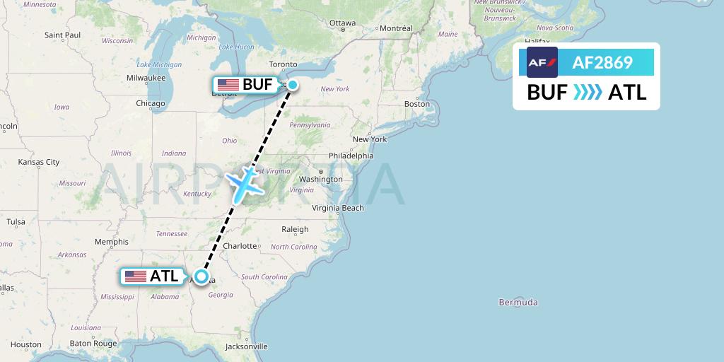 AF2869 Air France Flight Map: Buffalo to Atlanta