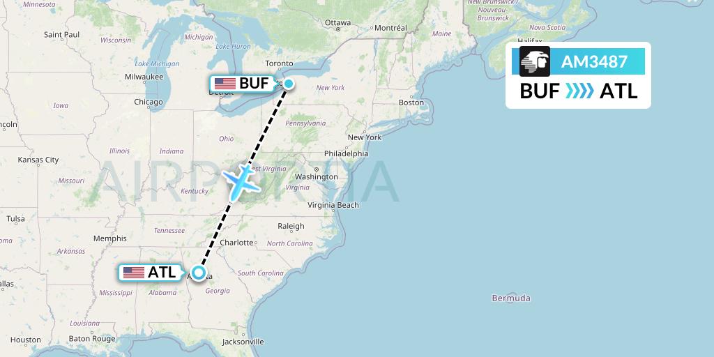 AM3487 Aeromexico Flight Map: Buffalo to Atlanta