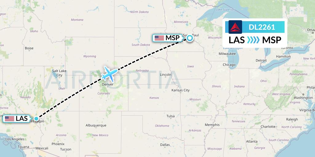 DL2261 Delta Air Lines Flight Map: Las Vegas to Minneapolis