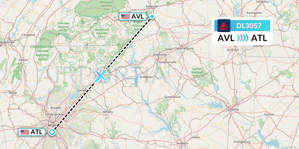 DL3057 Delta Air Lines Flight Map: Asheville to Atlanta
