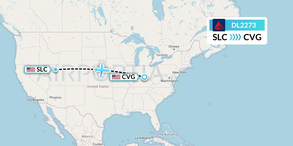 DL2273 Delta Air Lines Flight Map: Salt Lake City to Cincinnati