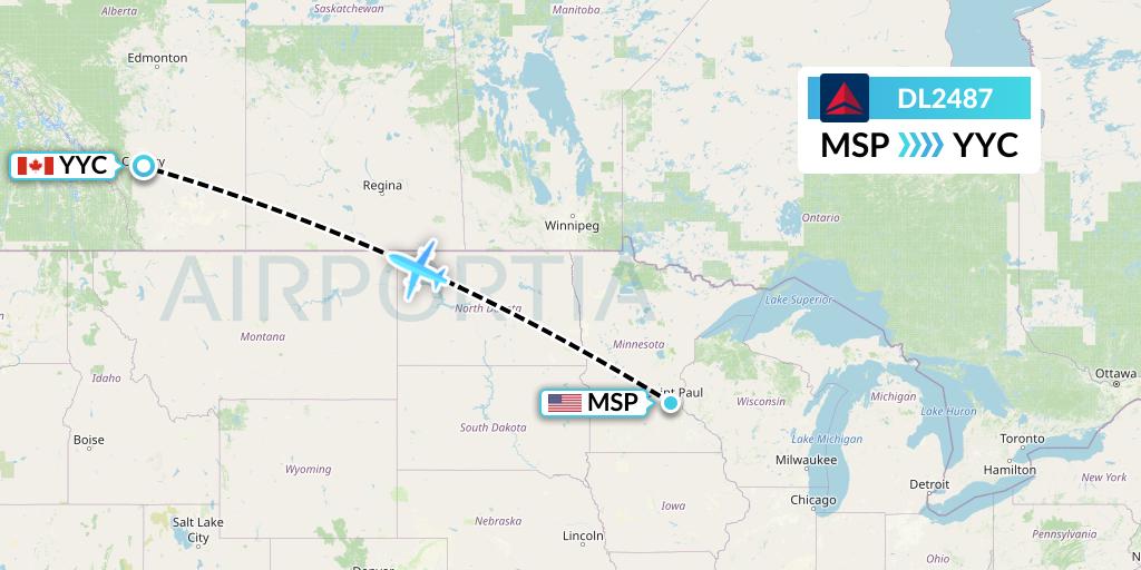 DL2487 Delta Air Lines Flight Map: Minneapolis to Calgary