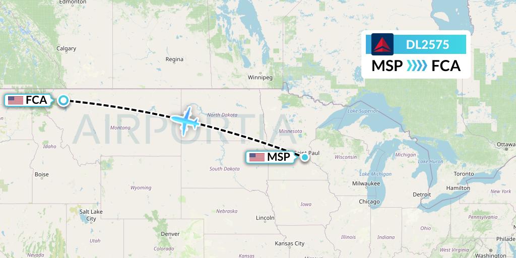 DL2575 Delta Air Lines Flight Map: Minneapolis to Kalispell