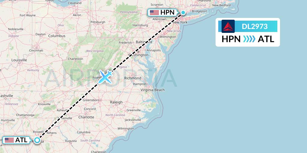 DL2973 Flight Status Delta Air Lines: White Plains to Atlanta (DAL2973)
