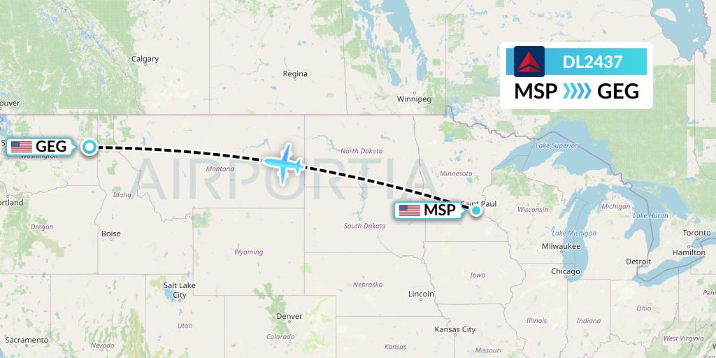 DL2437 Delta Air Lines Flight Map: Minneapolis to Spokane