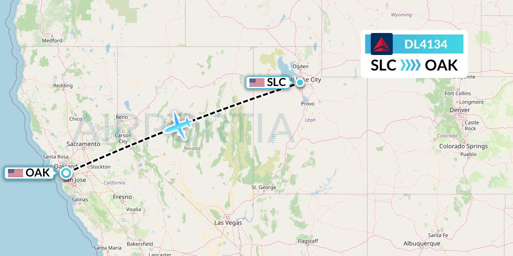 DL4134 Delta Air Lines Flight Map: Salt Lake City to Oakland
