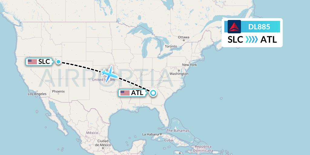 DL885 Delta Air Lines Flight Map: Salt Lake City to Atlanta