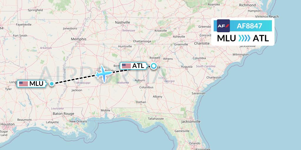 AF8847 Air France Flight Map: Monroe to Atlanta