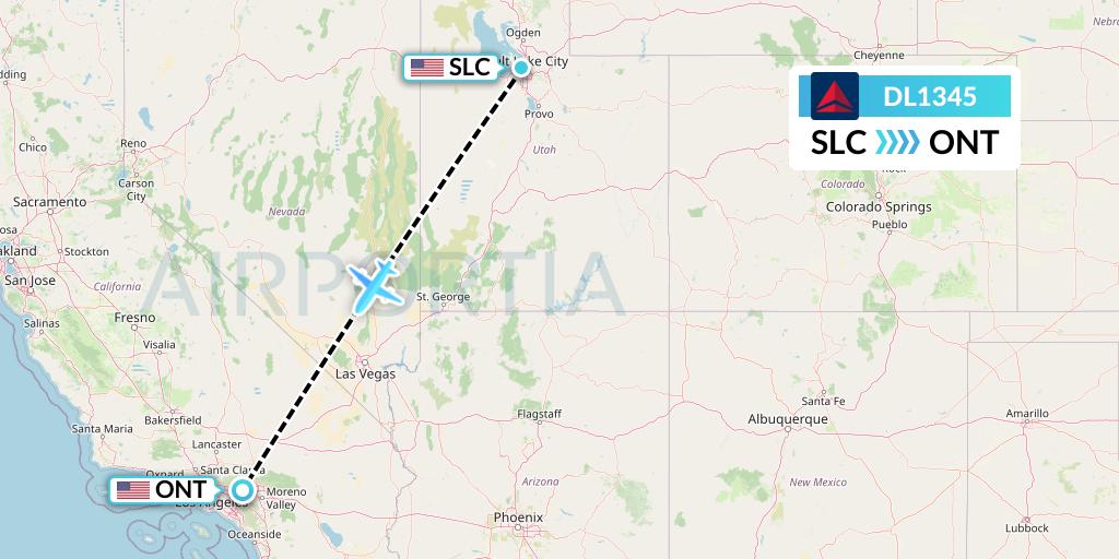 DL1345 Delta Air Lines Flight Map: Salt Lake City to Ontario