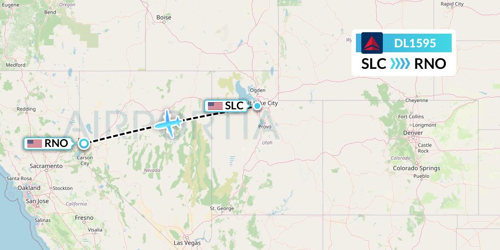 DL1595 Delta Air Lines Flight Map: Salt Lake City to Reno