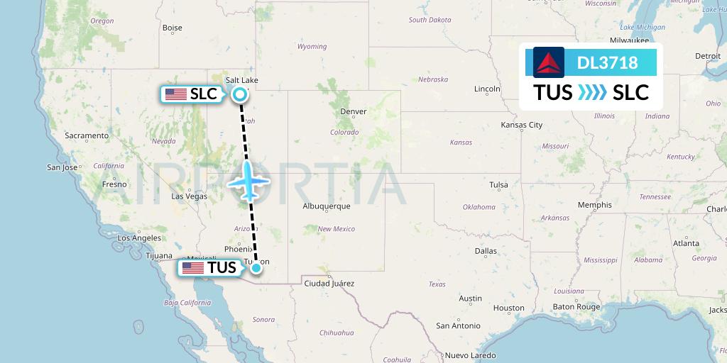 DL3718 Delta Air Lines Flight Map: Tucson to Salt Lake City