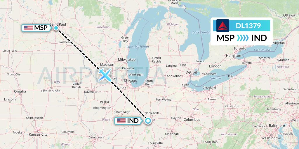DL1379 Delta Air Lines Flight Map: Minneapolis to Indianapolis