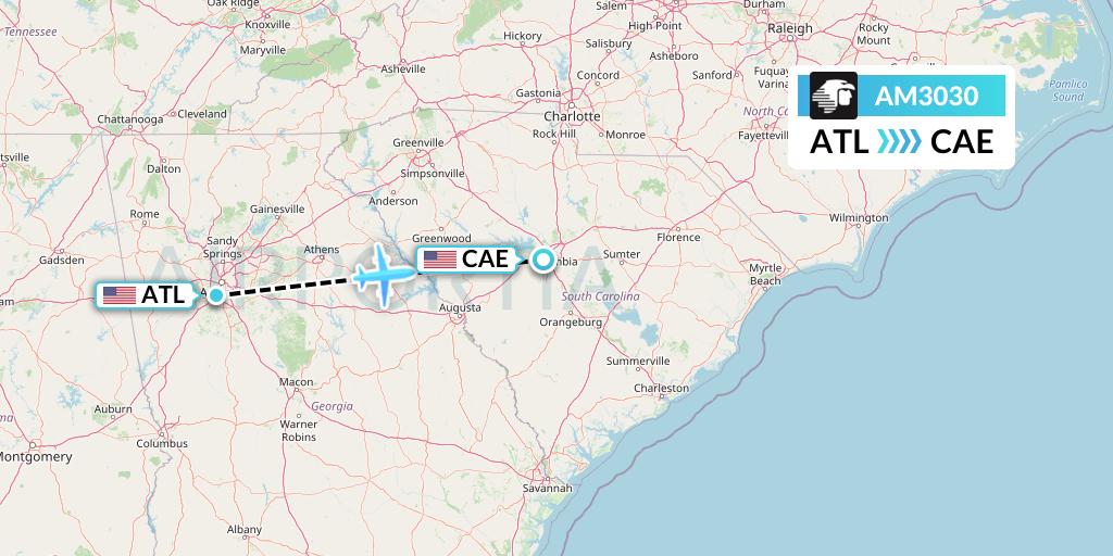 AM3030 Aeromexico Flight Map: Atlanta to Columbia