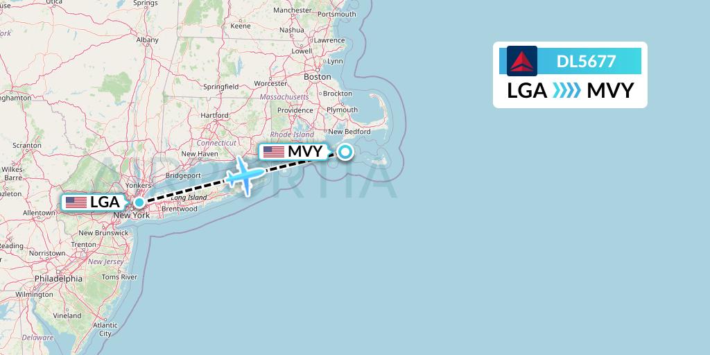DL5677 Delta Air Lines Flight Map: New York to Martha's Vineyard