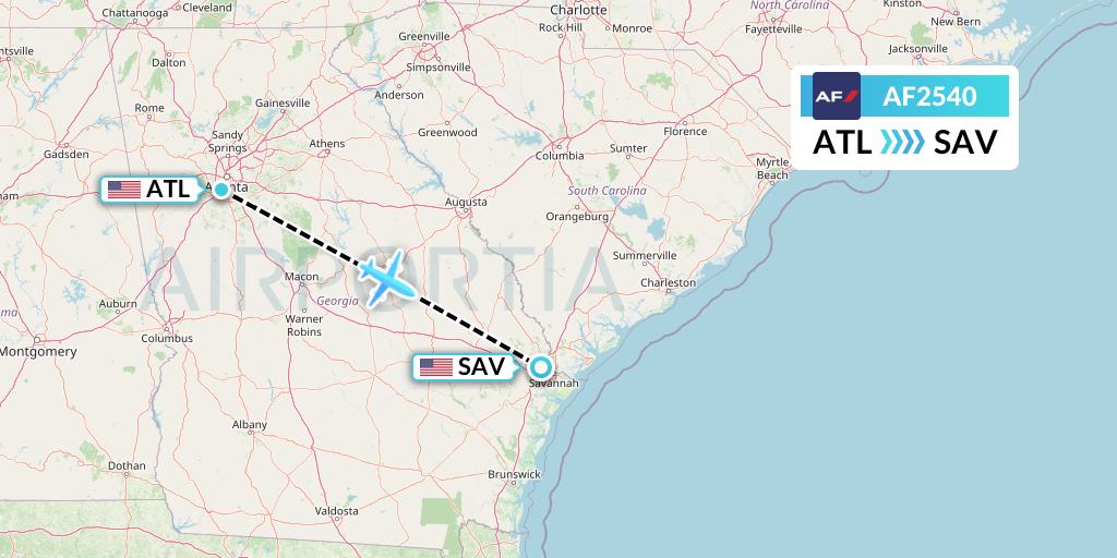 AF2540 Air France Flight Map: Atlanta to Savannah