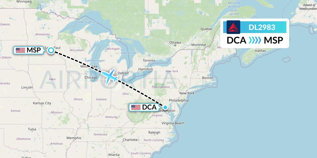 DL2983 Delta Air Lines Flight Map: Washington to Minneapolis