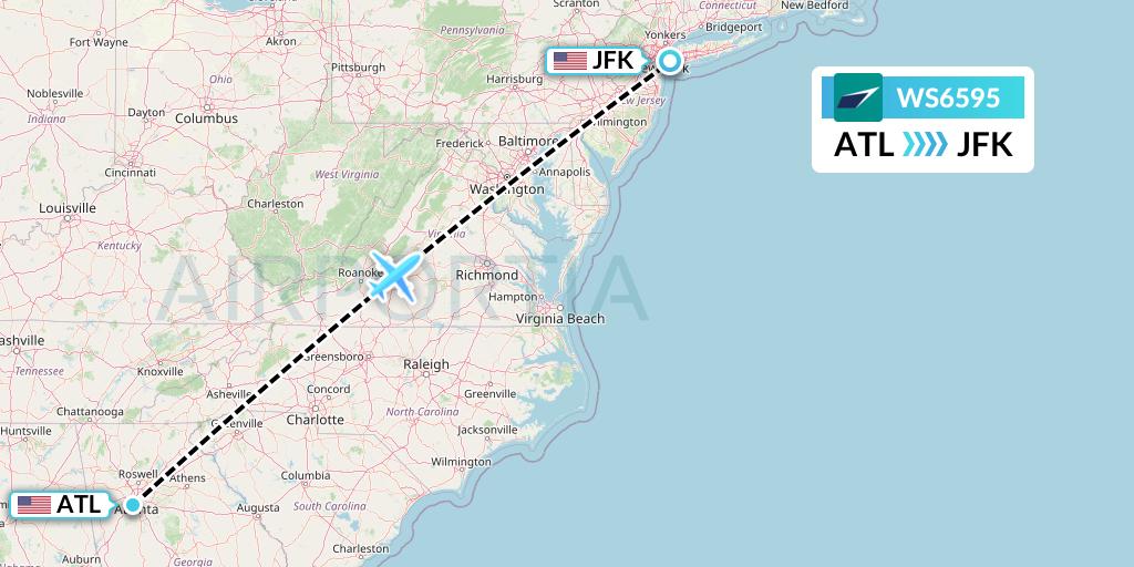 WS6595 WestJet Flight Map: Atlanta to New York