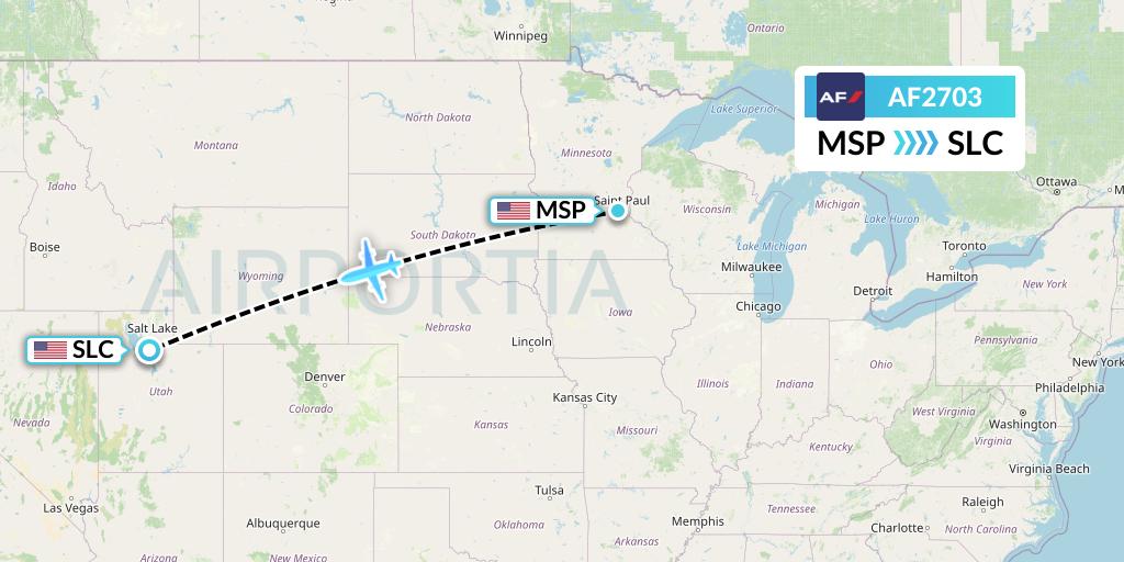 AF2703 Air France Flight Map: Minneapolis to Salt Lake City
