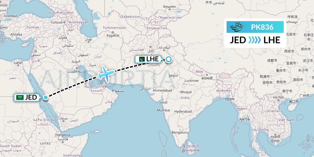 PK836 Pakistan International Airlines Flight Map: Jeddah to Lahore