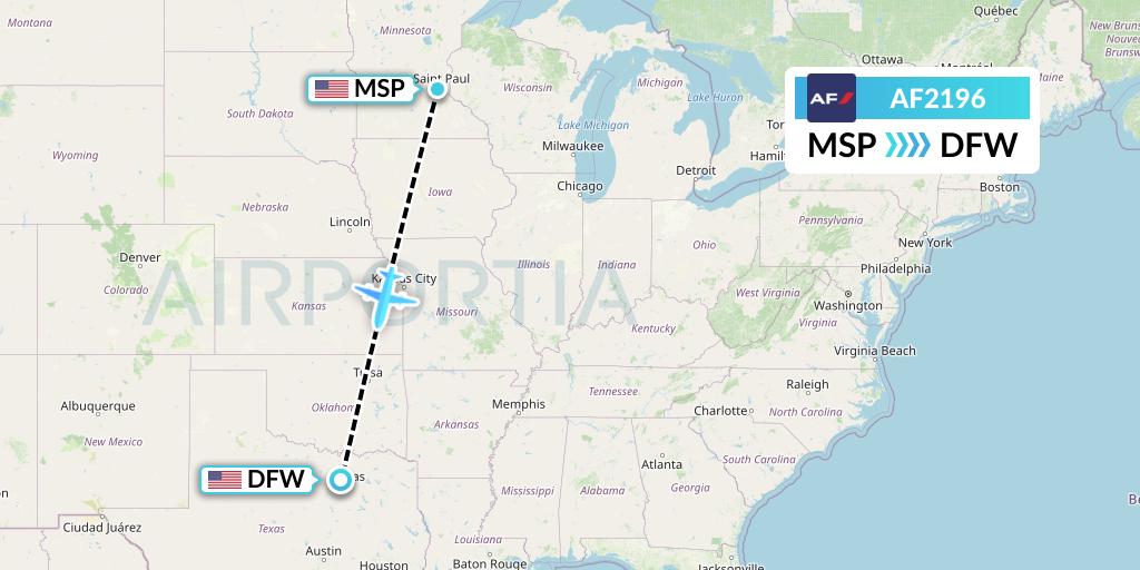 AF2196 Air France Flight Map: Minneapolis to Dallas