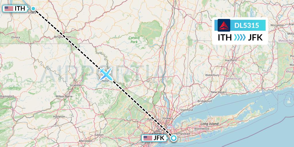 DL5315 Delta Air Lines Flight Map: Ithaca to New York