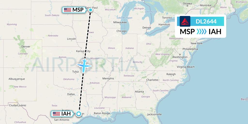 DL2644 Delta Air Lines Flight Map: Minneapolis to Houston