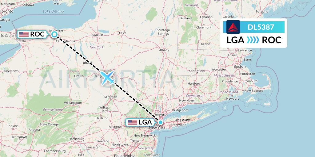 DL5387 Delta Air Lines Flight Map: New York to Rochester