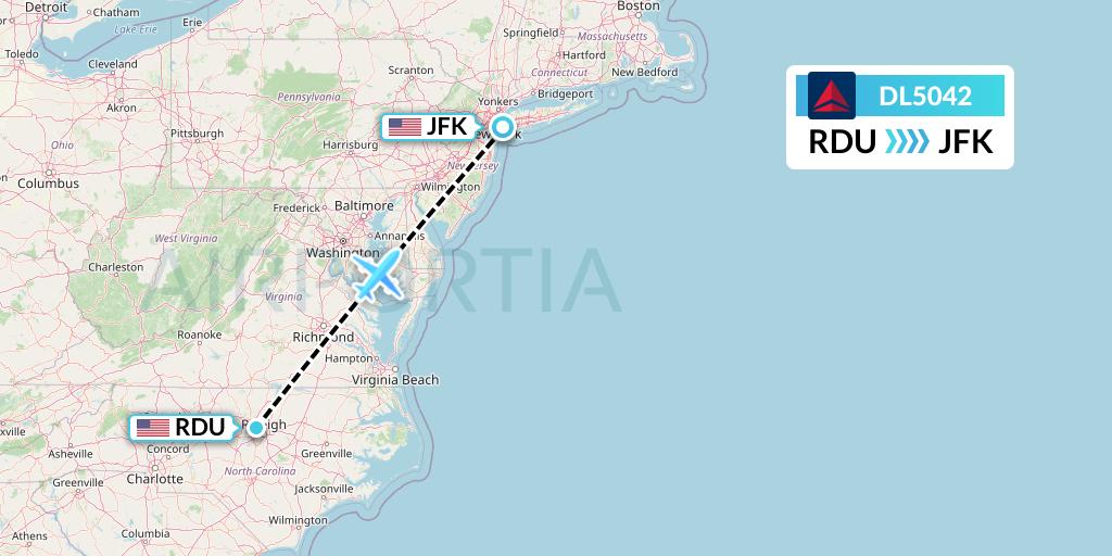 DL5042 Delta Air Lines Flight Map: Raleigh-Durham to New York