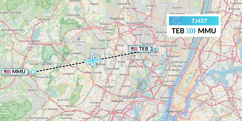 TJ437 Tradewind Aviation Flight Map: Teterboro to Morristown