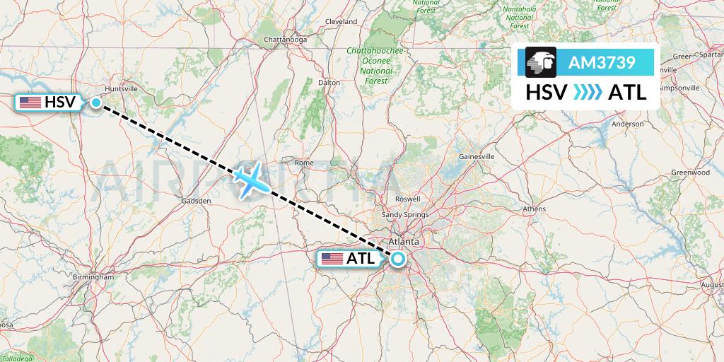 AM3739 Aeromexico Flight Map: Huntsville to Atlanta