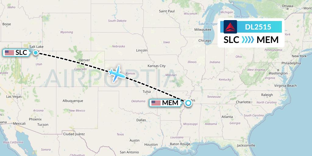 DL2515 Delta Air Lines Flight Map: Salt Lake City to Memphis