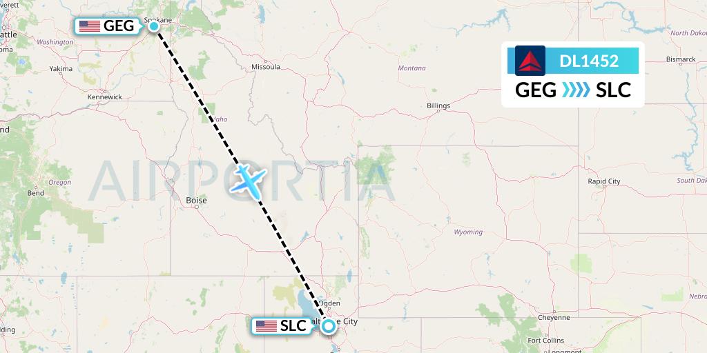 DL1452 Delta Air Lines Flight Map: Spokane to Salt Lake City