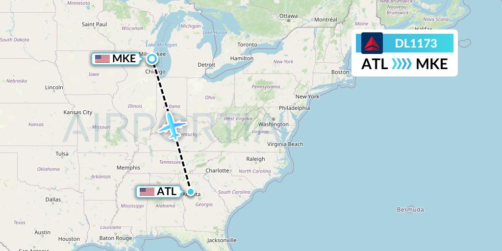 DL1173 Delta Air Lines Flight Map: Atlanta to Milwaukee