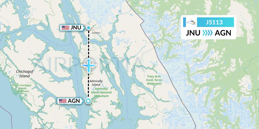 J5113 Alaska Seaplane Service Flight Map: Juneau to Angoon