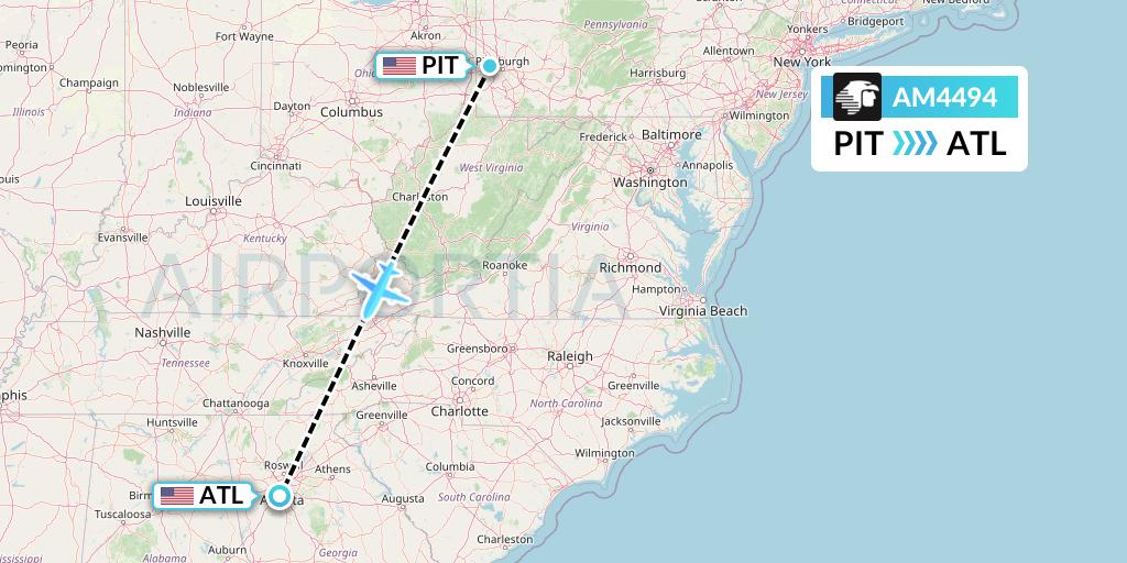 AM4494 Aeromexico Flight Map: Pittsburgh to Atlanta