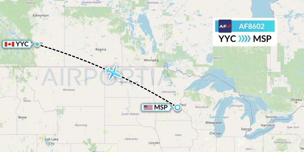 AF8602 Air France Flight Map: Calgary to Minneapolis