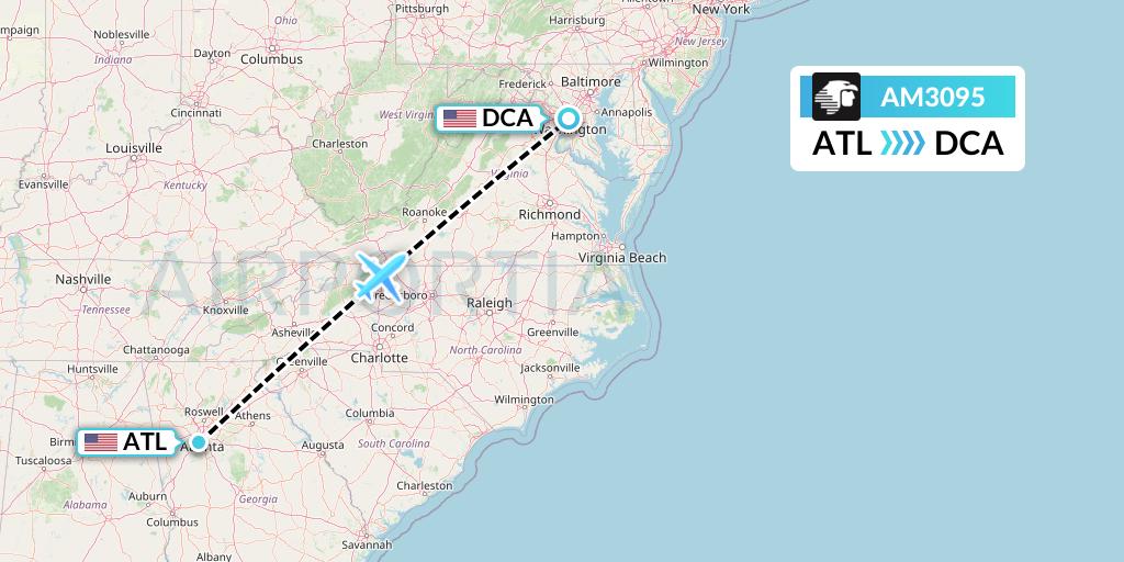AM3095 Aeromexico Flight Map: Atlanta to Washington