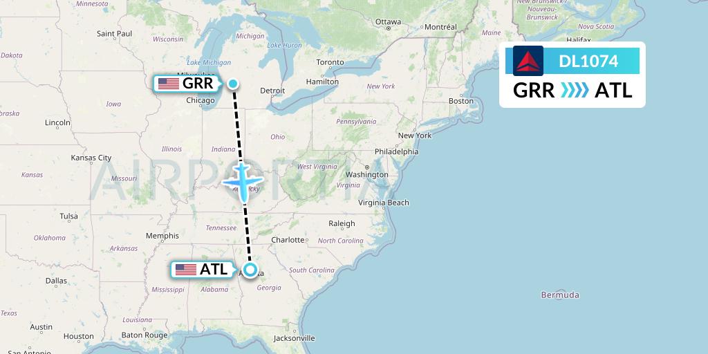 DL1074 Delta Air Lines Flight Map: Grand Rapids to Atlanta