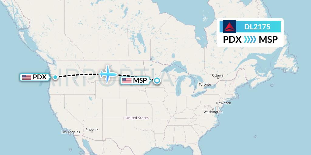 DL2175 Delta Air Lines Flight Map: Portland to Minneapolis