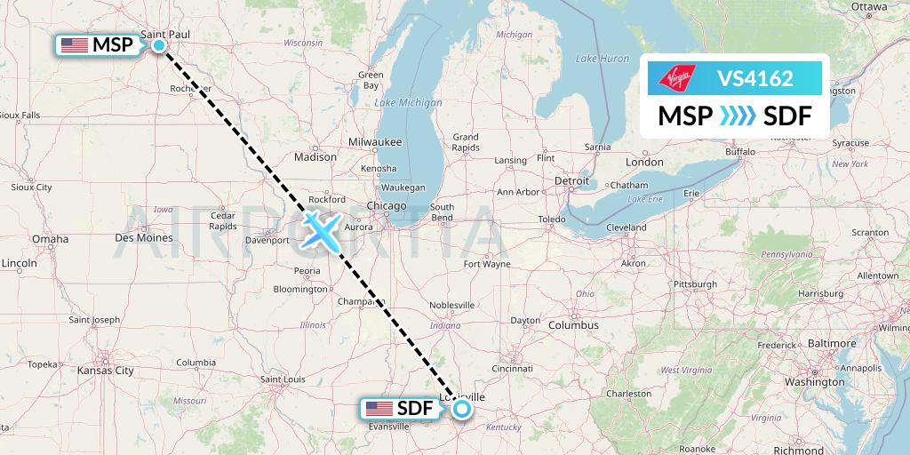 VS4162 Virgin Atlantic Airways Flight Map: Minneapolis to Louisville