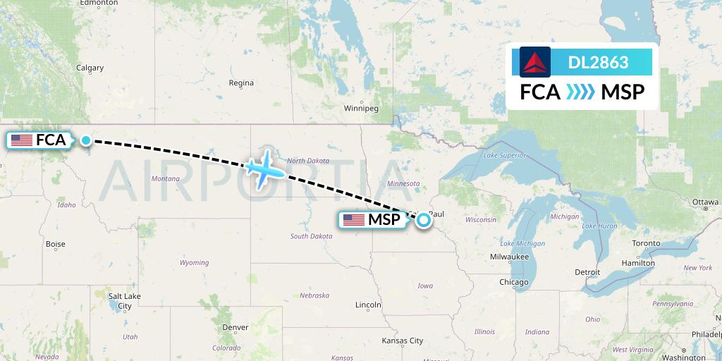 DL2863 Delta Air Lines Flight Map: Kalispell to Minneapolis