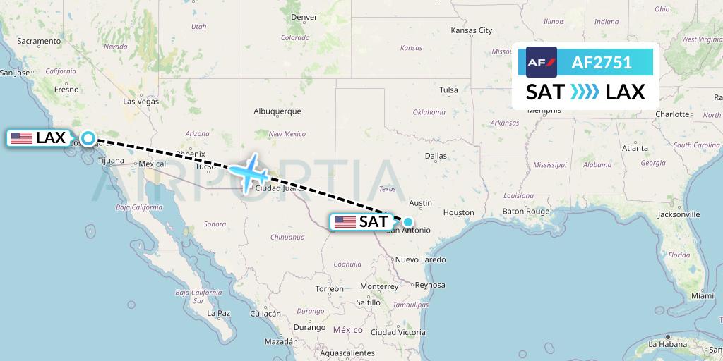 AF2751 Air France Flight Map: San Antonio to Los Angeles