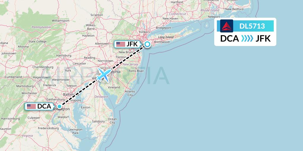 DL5713 Delta Air Lines Flight Map: Washington to New York