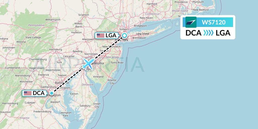 WS7120 WestJet Flight Map: Washington to New York
